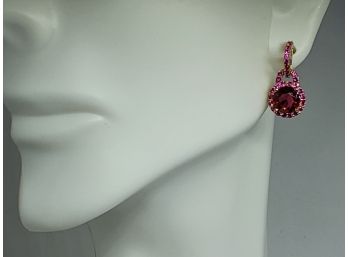 925 Sterling Silver & Yellow Gold Overlay 4.50ctw Ruby Earrings