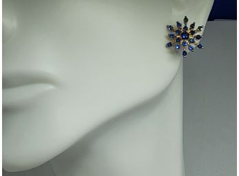 925 Sterling Silver & 18k Yellow Gold Overlay Created Sapphire Earrings