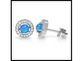 1.12ctw Beautifully Created Fine Blue Opal Earrings With Gold Overlay
