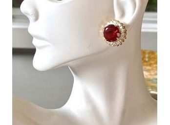 55.0ctw Red Corundum & 2.20ctw White Diamonique Earrings