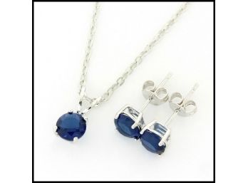 Created Blue Sapphire Necklace And Earrings Set