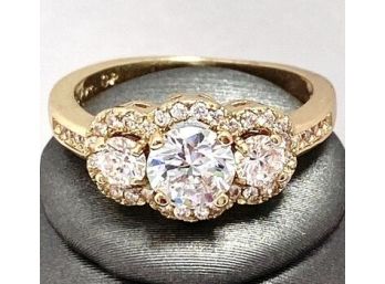 1.18ctw Beautiful Created White Sapphire With 18K YG Overlay Ring