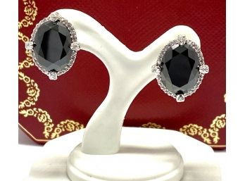 18.50ctw Black Spinel & White Topaz Sterling Silver Earrings