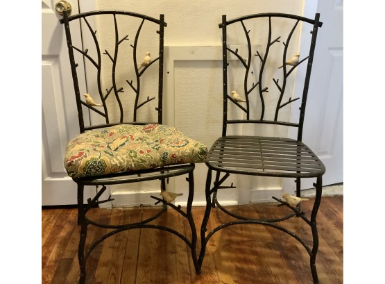 Pr. Solid Metal Chairs With Ceramic Birds