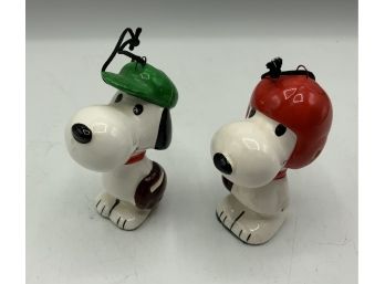 2 Vintage United Feature Syndicate Snoopy Ornaments ~ Football & Baseball Players
