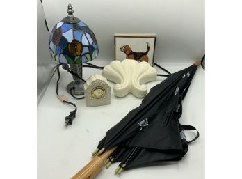 Stained Glass Lamp,Dog  Umbrella, Lenox Clock & More