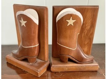 Vintage Wood Cowboy Boots Bookends