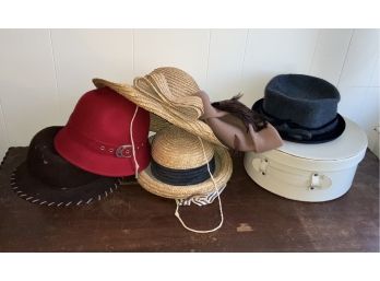 6 Vintage Hats And Leather Hat Box