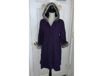 Purple  Wool Coat W/fur Collar & Cuffs