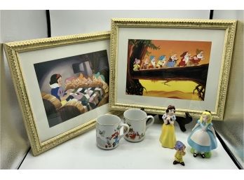 Disney Lot ~ 2 Snow White Pictures, 2 Vintage Disney Mugs & Disney Figurines ~