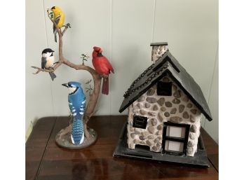 Danbury Mint Birds On Branch And Stonelike Bird House