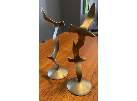 Vintage Pair Of Brass Mid Century Modern Decorative Seagull 9.5' Sculptures