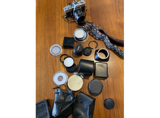 Vintage Minolta Camera And Lot Of Lenses, Filters, And Other Camera Items
