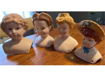 Vintage Group Of Hand Painted Lady Ceramic Doll Heads