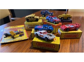 Vintage Seven Matchbox Cars And Trucks With Original Boxes And Airplane In Package