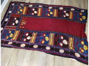 Vintage Red, Yellow, Black, White, Blue Fabric Wall Hanging