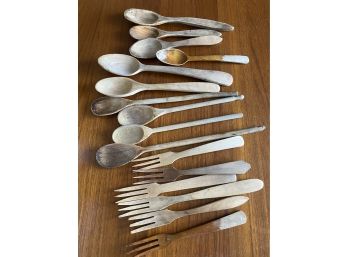Vintage Lot Of Wood Spoons And Forks