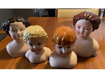 Vintage Lot Of Four Hand Painted Ceramic Doll Heads