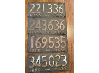 Vintage Four Metal License Plates Massachusetts 1931-1935