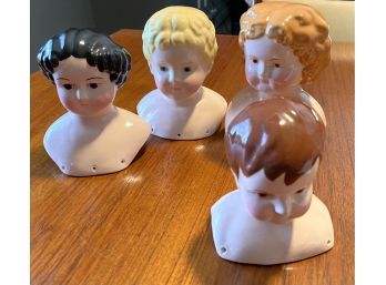Vintage Hand Painted Lot Of Ceramic Four Doll Heads