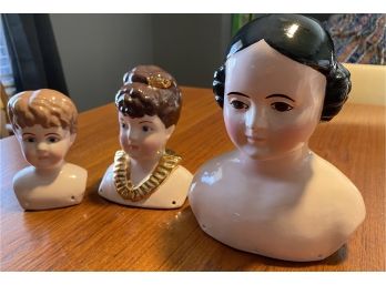 Vintage Three Hand Painted Ceramic Doll Heads