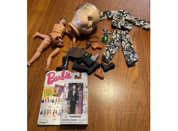 Box Lot Of Toys,Vintage Doll Head,G.I. Joe Clothing And More