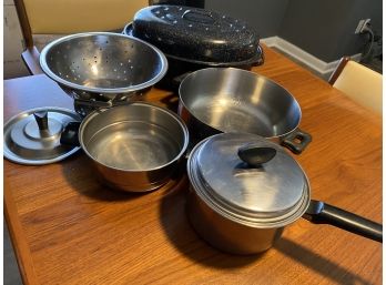 Vintage Stainless Steel Pots And Pans,Dutch Oven And Colander