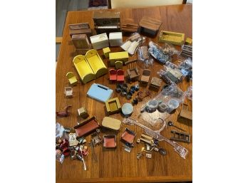 Vintage Large Lot Of Wood And Miscellaneous Doll House Accessories