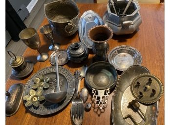 Vintage Large Lot Of Metal Goblets,Plates, Decor And More