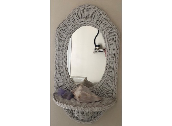 Wicker Mirror And Conch Shell