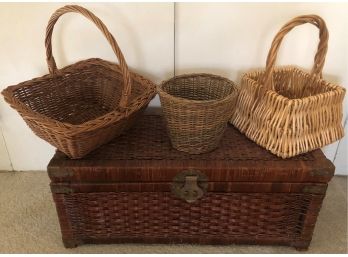 Wicker Trunk And Three Baskets
