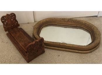 Mirrored Dresser Tray And Carved Adjustable Boookends