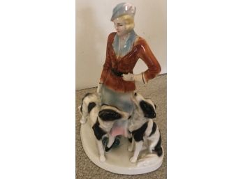 12' German Porcelain Woman And Two Dogs