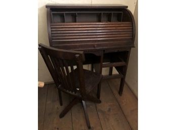 Child's Roll Top Desk And Chair Ca. 1930