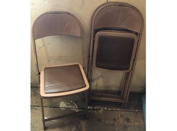Three Folding Metal Chairs With Old Cloth Seats