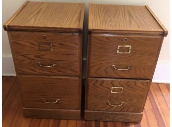 Matched Pair Of Contemporary Two Drawer Oak File Cabinets