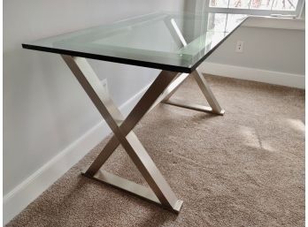 Glass Top Writing Desk With Metal Base