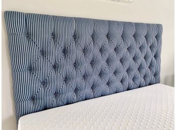 King Upholstered Blue & White Striped & Tufted Headboard