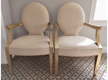 Pair Of Tooled Vinyl Upholstered Side Chairs