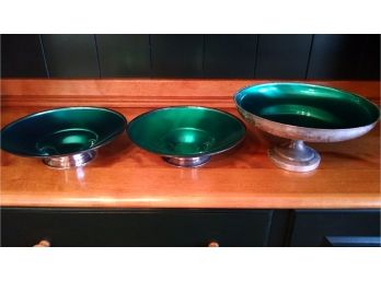 Lot Of 3 Silver/green Bowls