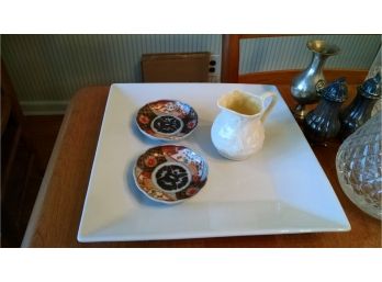 Serving Pieces - 4 - Small Saucers, Creamer, Square Dish