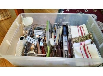 Lot Of Kitchen Utensils And Dish Towels
