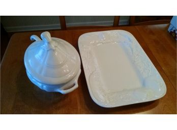 China Serving Platter And Turine W/Ladle