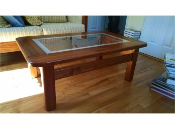 Coffee Table - 44' X 28' - Etched Glass, Solid Wood Construction