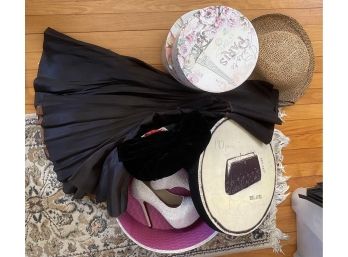 Girl Lot- Hats, Hatboxes, Skirt, And Stilettos