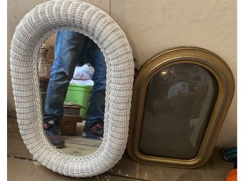 Wicker Mirror And 1930s Frame With Convex Glass