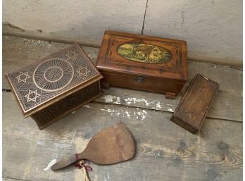 Three Wooden Boxes And A Wooden Paddle
