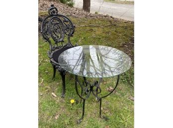 Iron Chair And Glass Top Table
