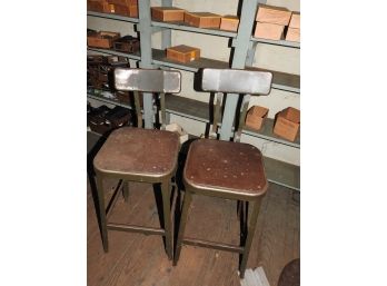 Old Industrial Metal Work Bench Stool Lot Of 2