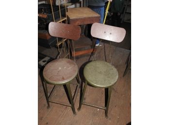 Old Hallowell Industrial Metal Work Bench Stool Lot Of 2